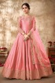 Embroidered Art silk Pink Anarkali Suit with Dupatta