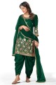Green Patiala Suit with Embroidered Faux georgette