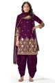 Purple Patiala Suit in Faux georgette with Embroidered
