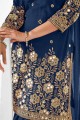 Embroidered Faux georgette Blue Patiala Suit with Dupatta