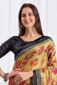 Yellow Saree in Crepe with Printed