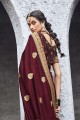 Maroon Zari,embroidered Silk Saree with Blouse