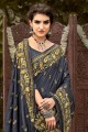 Saree in Printed Black Silk