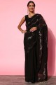 Embroidered Art silk Black Saree with Blouse