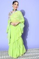 Art silk Green Saree in Hand,printed