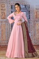 Peach Anarkali Suit in Embroidered Silk