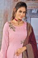 Peach Anarkali Suit in Embroidered Silk