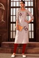 Embroidered Cotton Brown Straight Kurti with Dupatta