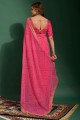 Saree with Chiffon Embroidered in Pink