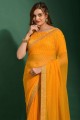 Saree in Yellow Chiffon with Embroidered