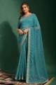 Blue Saree with Embroidered Chiffon
