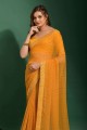 Saree in Mustard Chiffon with Embroidered