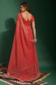 Chiffon Saree in Red with Embroidered