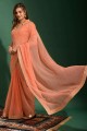 Saree Peach with Embroidered Chiffon