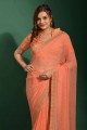 Saree Peach with Embroidered Chiffon