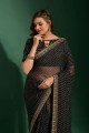 Chiffon Saree in Black with Embroidered
