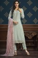 Blue Salwar Kameez in Chinon chiffon with Embroidered
