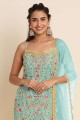 Georgette Embroidered Sky blue Sharara Suit with Dupatta
