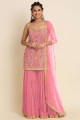 Georgette Pink Sharara Suit in Embroidered