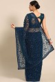 Blue Net Party Wear Saree with Stone,embroidered
