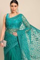 Net Party Wear Saree in Sea green with Stone,embroidered