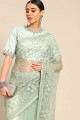 Party Wear Saree in Pista  Net with Stone,embroidered
