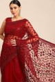 Maroon Party Wear Saree in Net with Stone,embroidered