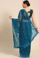Net Party Wear Saree with Stone,embroidered in Blue