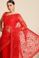 Red Party Wear Saree in Stone,embroidered Net