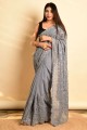 Grey Party Wear Saree in Embroidered Georgette