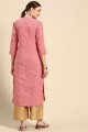 Weaving Straight Kurti in Pink Cotton blend