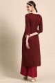 Embroidered Rayon Straight Kurti in Maroon with Dupatta