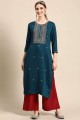 Blue Straight Kurti in Embroidered Rayon