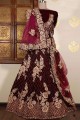 Embroidered Velvet Bridal Lehenga Choli in Maroon