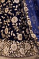 Embroidered Velvet Bridal Lehenga Choli in Royal blue