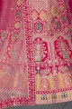 Velvet Embroidered Pink Bridal Lehenga Choli with Dupatta