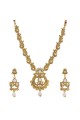 American Diamond, Pearls, Stone & Beads Golden, Green, Maroon & White Necklace Set