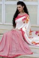 Pink & White Fancy Net & Silk Saree
