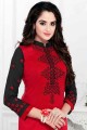 Stunning Red Cotton Churidar Suit