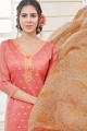 Gracefull Peach Banarasi Jacquard Churidar Suit