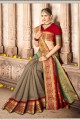 Glorious Khakhi color Cotton Silk Saree