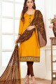 Contemporary Musturd Yellow color Cotton Churidar Suit