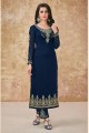 Navy blue Georgette and satin Palazzo Suits