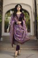 Dark purple  Georgette and satin Churidar Suits