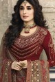 Maroon, Georgette and satin Churidar Suits