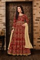 Red Silk and taffeta Anarkali Suits