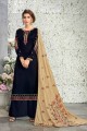 Navy blue Georgette and silk Palazzo Suits