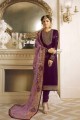 Dark purple Georgette and satin Churidar Suits