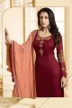 Maroon Georgette and satin Churidar Suits