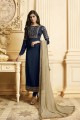 Navy blue Georgette and satin Churidar Suits